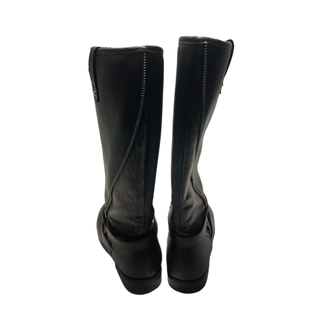 Michael Kors Womens Emma Claire Riding Boots Brown Straps Mid Calf Monogram 5 - Picture 2 of 8